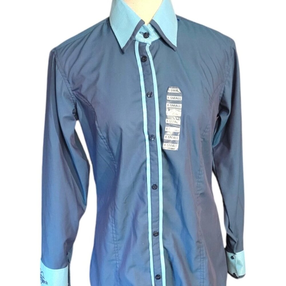 Legends Ranch Blue Sparkle Top, XS, Rodeo, Country Button Down With Zipper